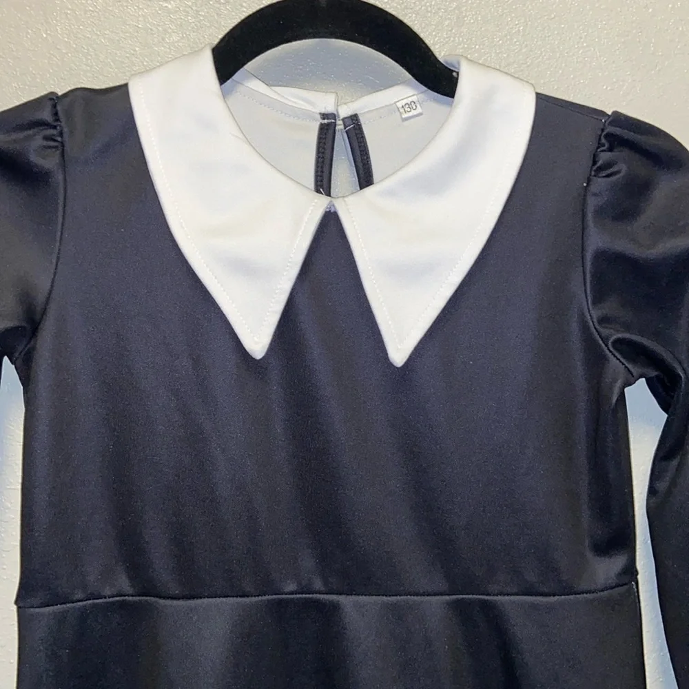 Wednesday Addams Girls's 8/10 Black and White Kids Cosplay Costume Dress 3584